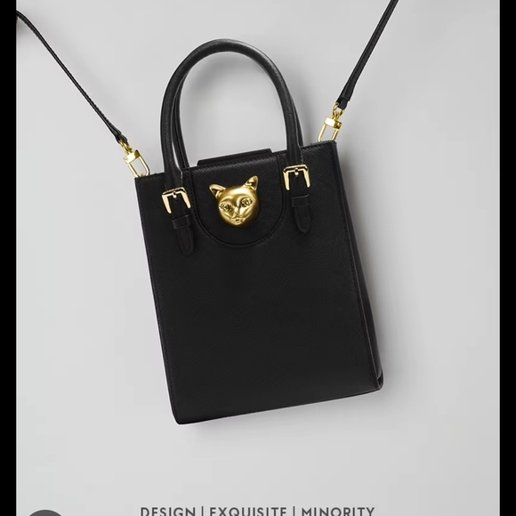 Bafelli Handbags - Bafelli Universe Cat Leather Mini Satchel Gold Zeus Emblem Luxury Bag